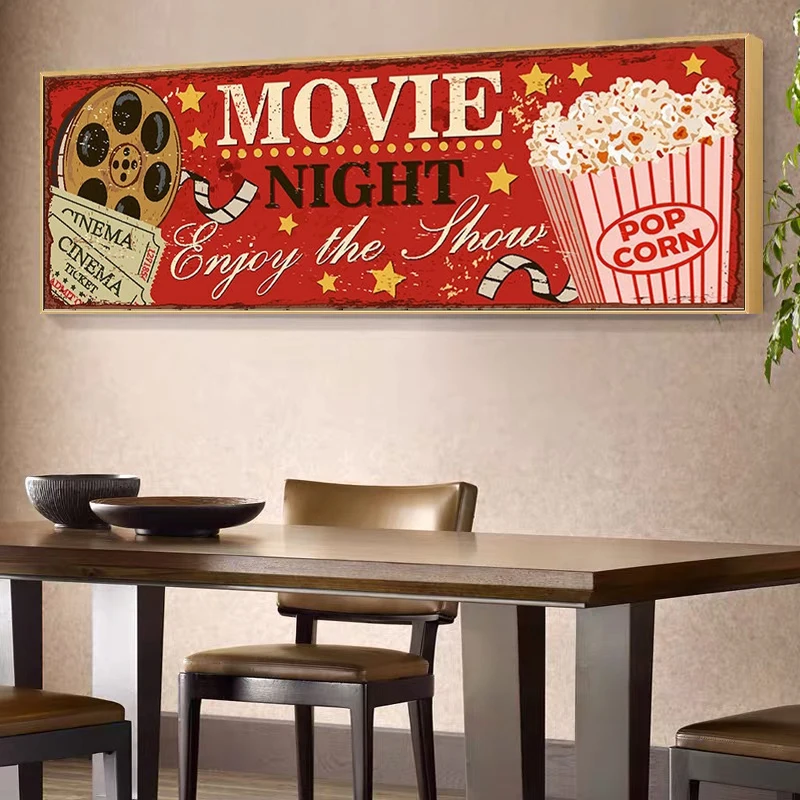 영화 간판 캔버스 회화 추상 복고풍 포스터 및 인쇄 빈 - Home Cinema Wall 리뷰 및 가격