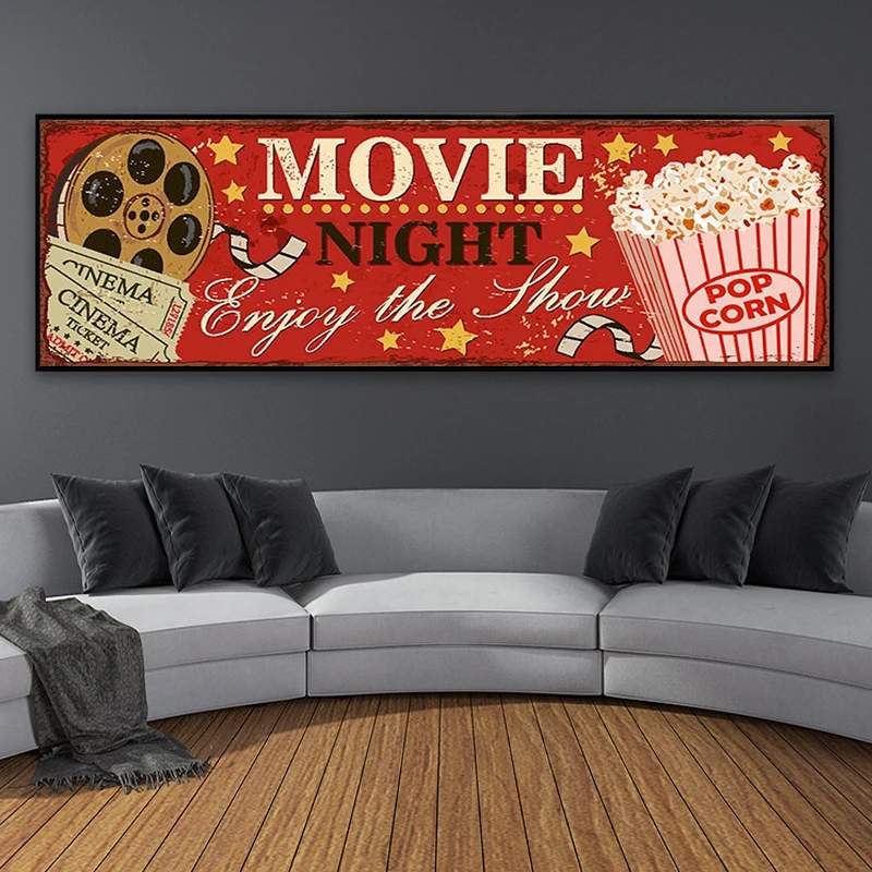 영화 간판 캔버스 회화 추상 복고풍 포스터 및 인쇄 빈 - Home Cinema Wall 리뷰 및 가격