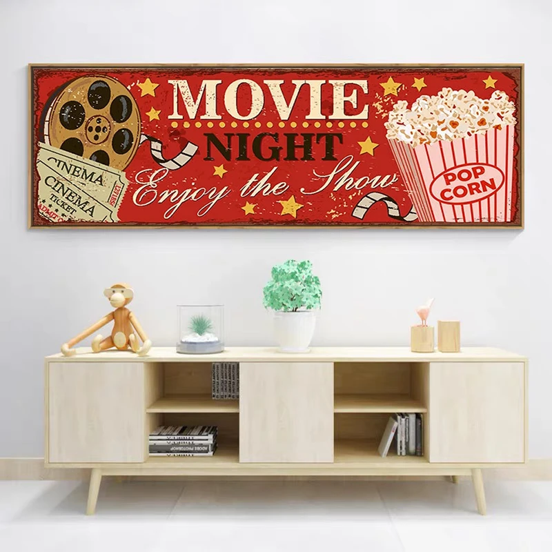 영화 간판 캔버스 회화 추상 복고풍 포스터 및 인쇄 빈 - Home Cinema Wall 리뷰 및 가격