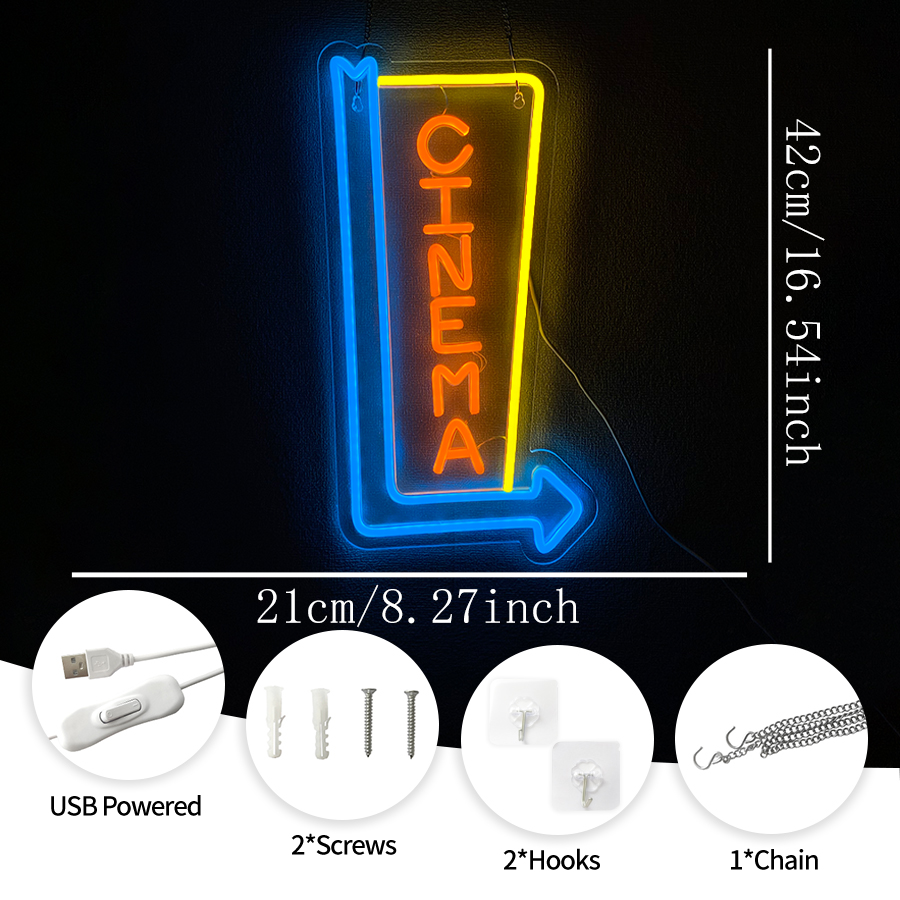 시네마 화살표 LED 네온 사인 USB 블루 옐로우 오 - Home Cinema Guide 리뷰 및 가격