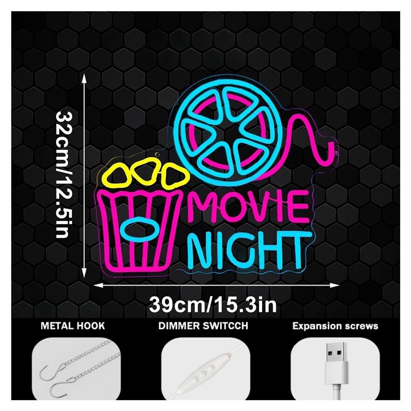 영화의 밤 네온 사인 팝콘 조명 디밍 가능 USB 전원 - Home Cinema Night 리뷰 및 가격