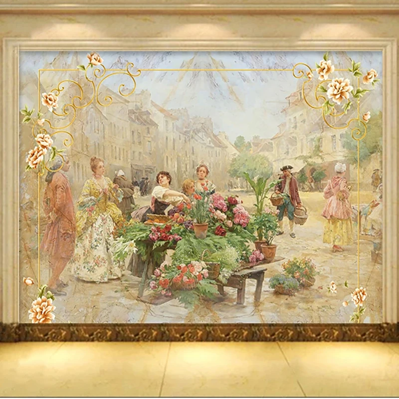 사용자 정의 사진 벽지, 유럽 스타일 대리석 거리 꽃  - Home Cinema Wall 리뷰 및 가격
